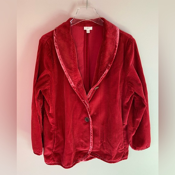 J. Jill Red Corduroy Jacket with Velvet Trim | Women's Sz LP - Picture 3 of 12